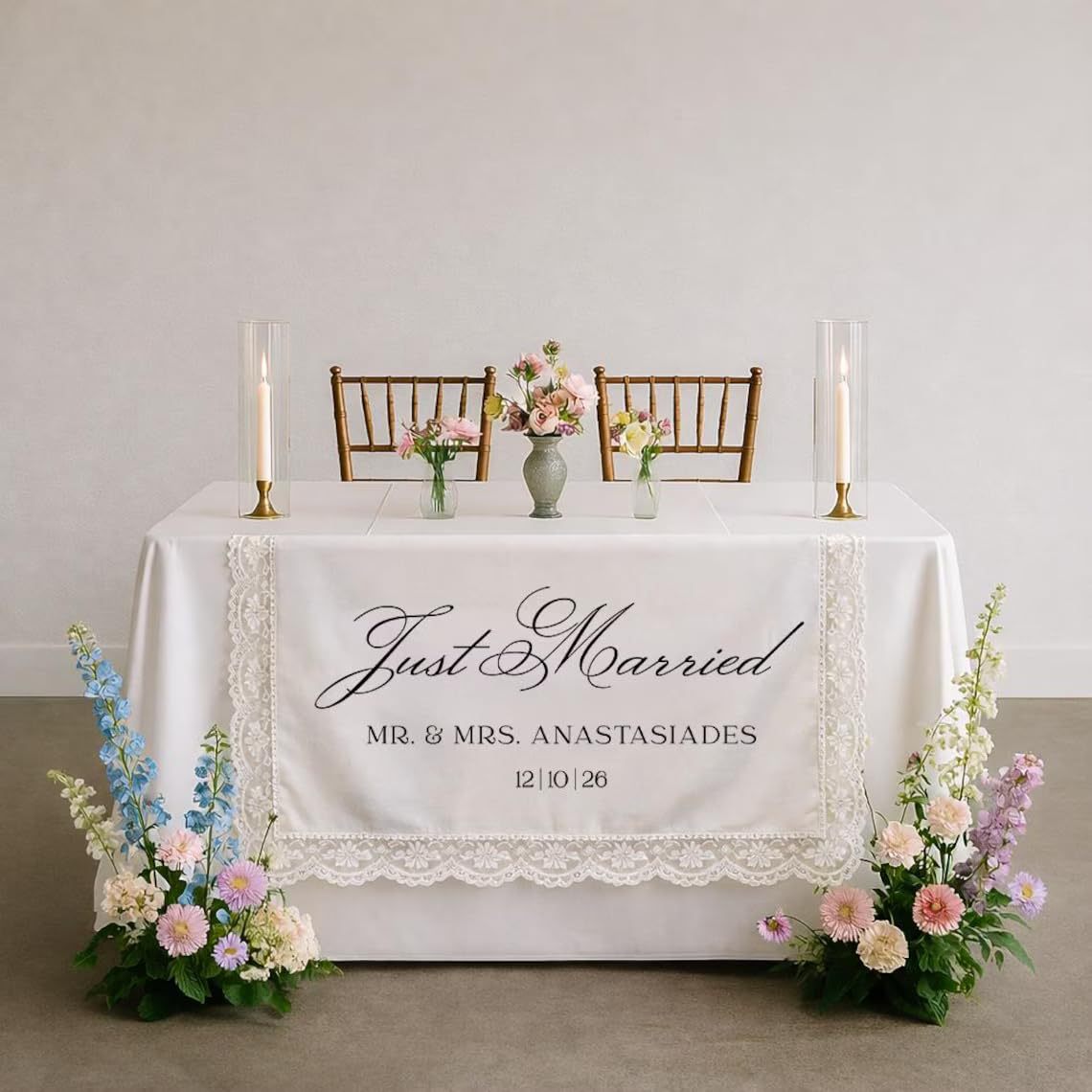Personalized Wedding Tablecloth With Lace Edges