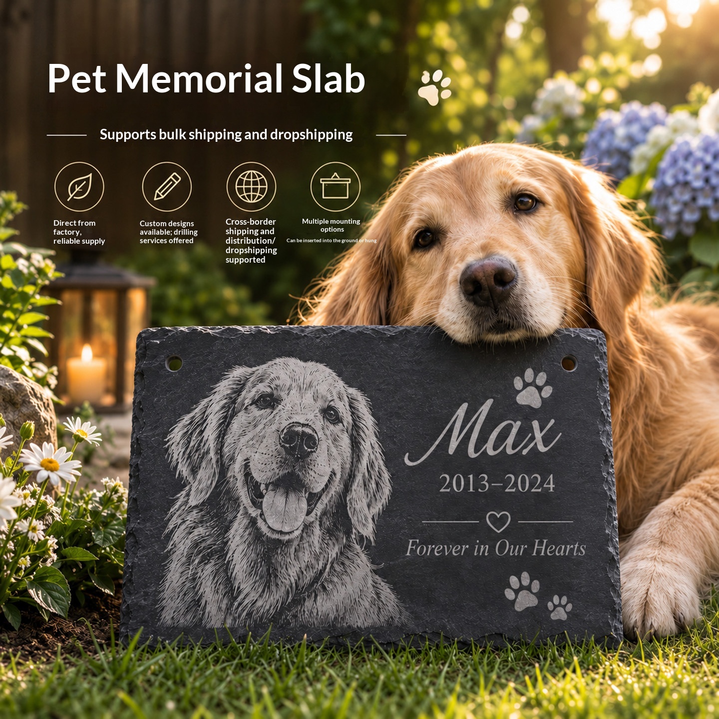 Customized Engraved Square Pet Memorial Stone Slab