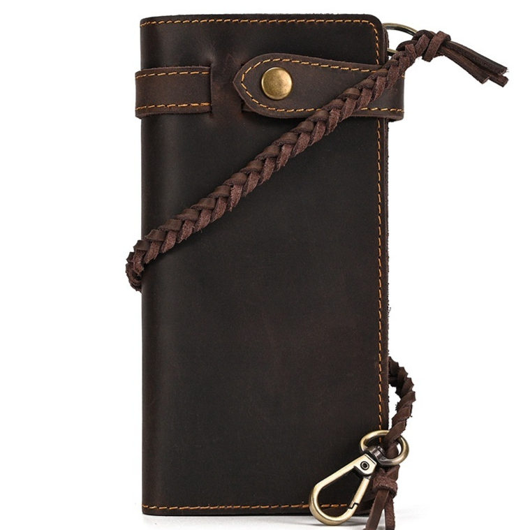 Vintage Crazy Horse Leather Wallet With Chain 5