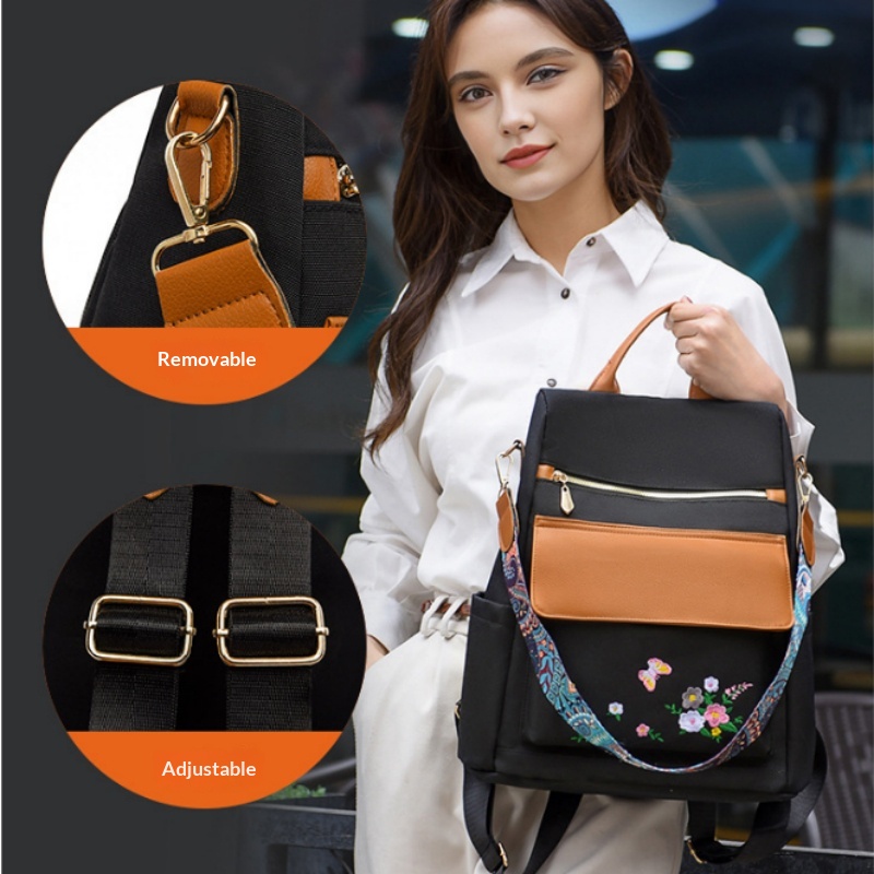Embroidered Women's Anti-Theft Backpack