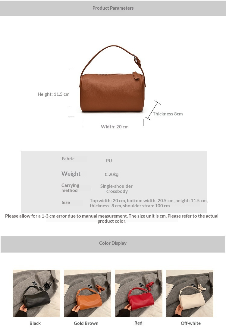 Women's Lychee-Grain PU Pillow Tote Bag - Dimensions Guide