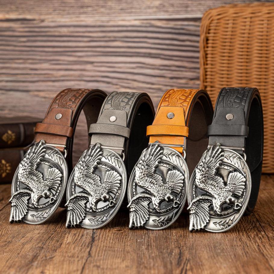 Oval Winged Eagle Buckle Retro Trendy PU Leather Belt