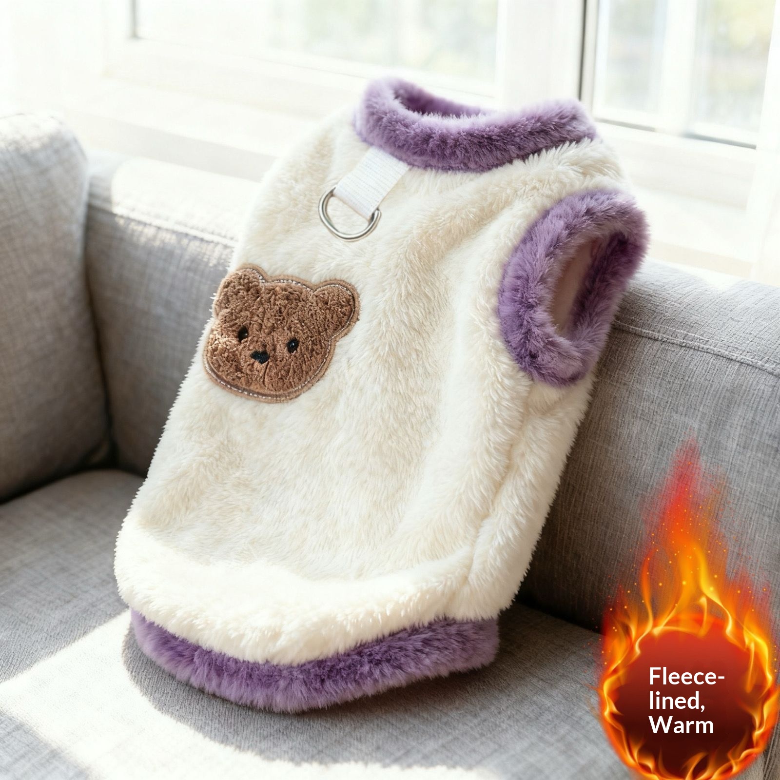 Cartoon Embroidered Plush Vest Pet Clothes - Cartoon Embroidered Plush Vest Pet Clothes Purple L