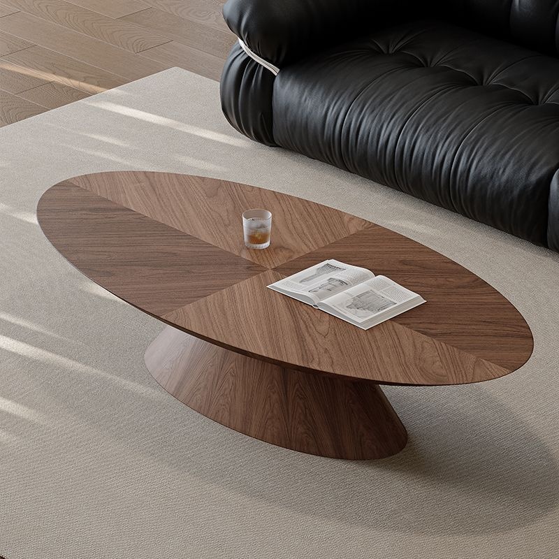 Oval Minimalist Coffee Table Living Room Storage Solid Wood