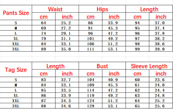 Women's Polyester Long-Sleeve Top and Trousers Set - Size Guide
