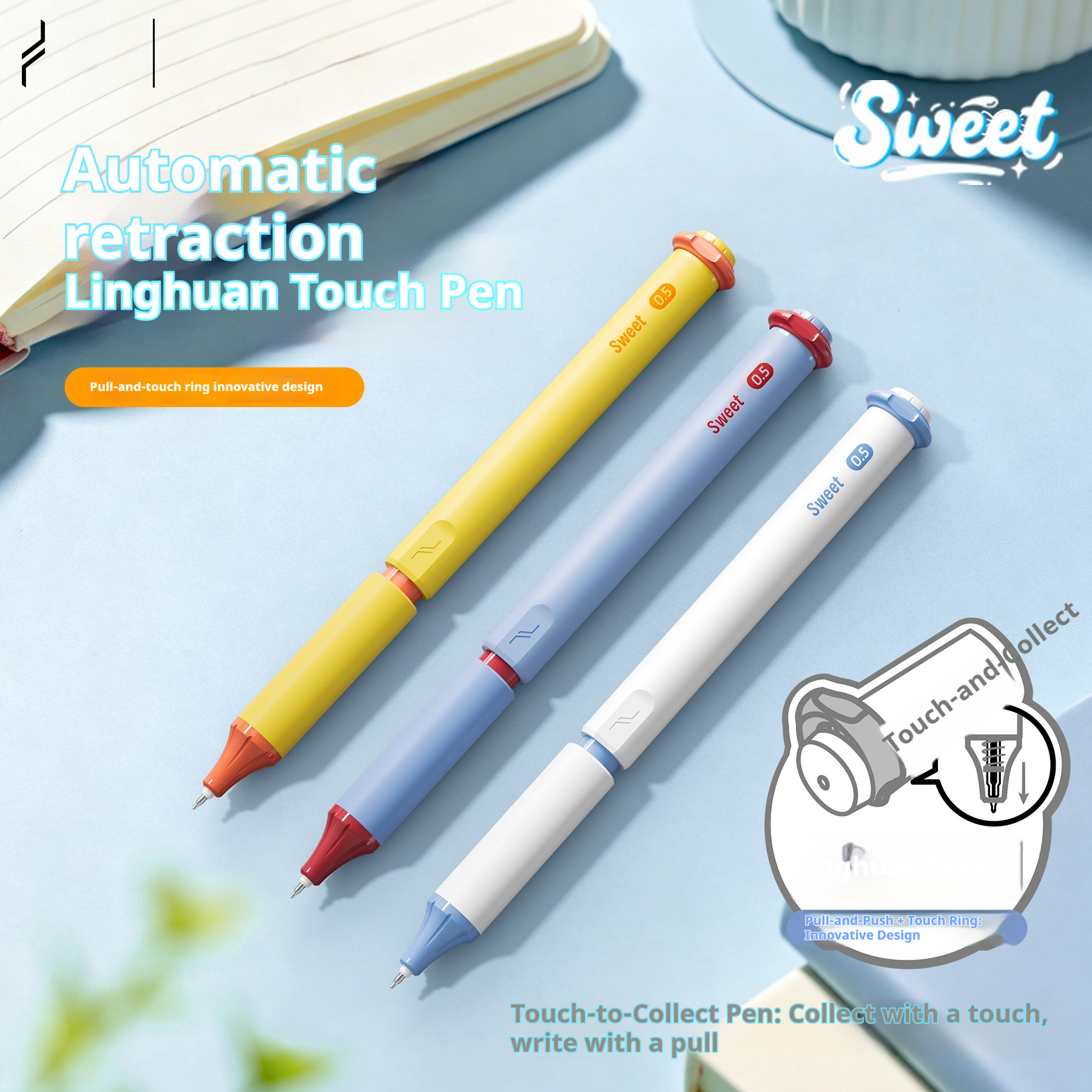 Jianchuang Design Smart Ring Touch Release Pen One Click Core Retraction Leak-Proof Gel Pen