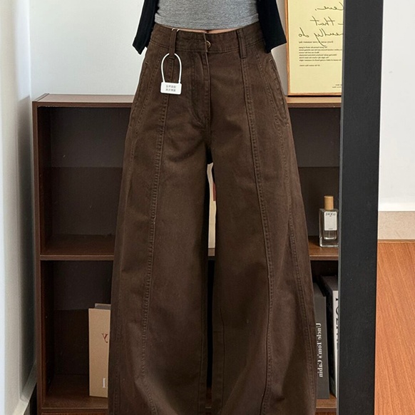 Women's High-waisted Straight-leg Wide-leg Denim Pants In Coffee Color