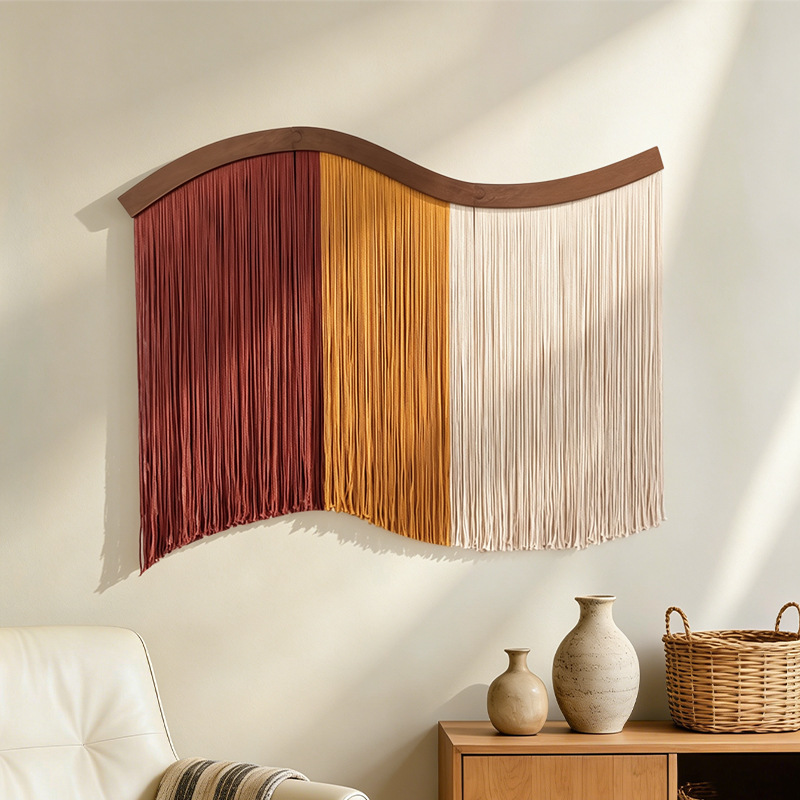 Arched Wooden Board Tassel Wall Tapestry