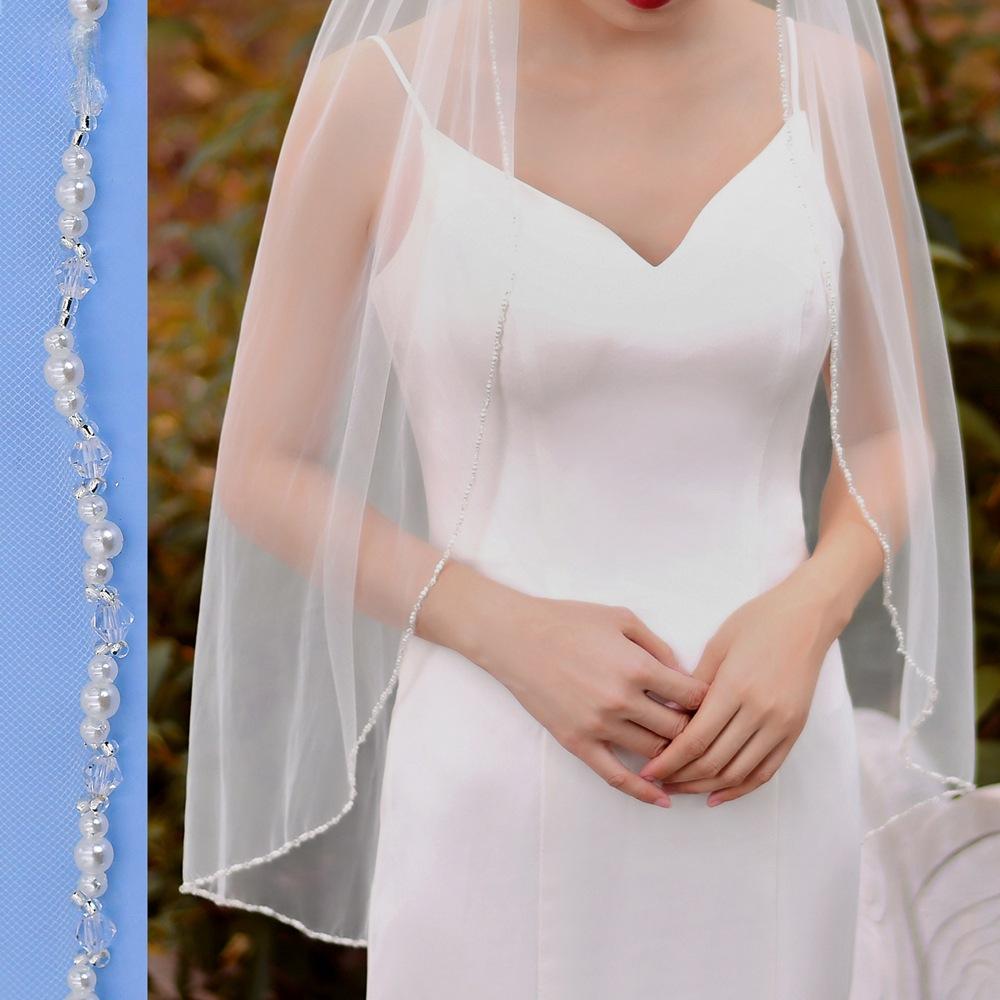Bridal Short Handmade Beaded Crystal And Pearl Veil