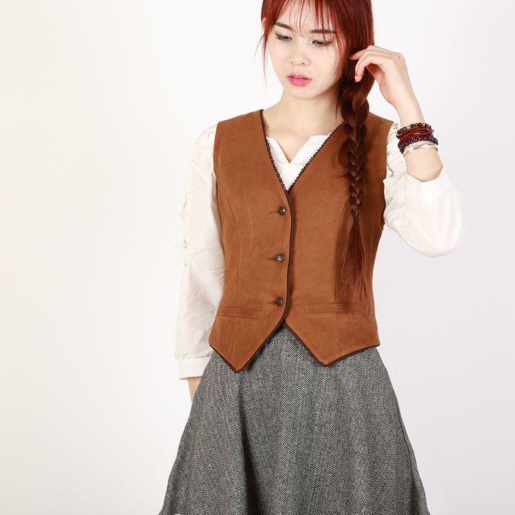 Retro Short Lace-trimmed Suede Velvet Vest For Women