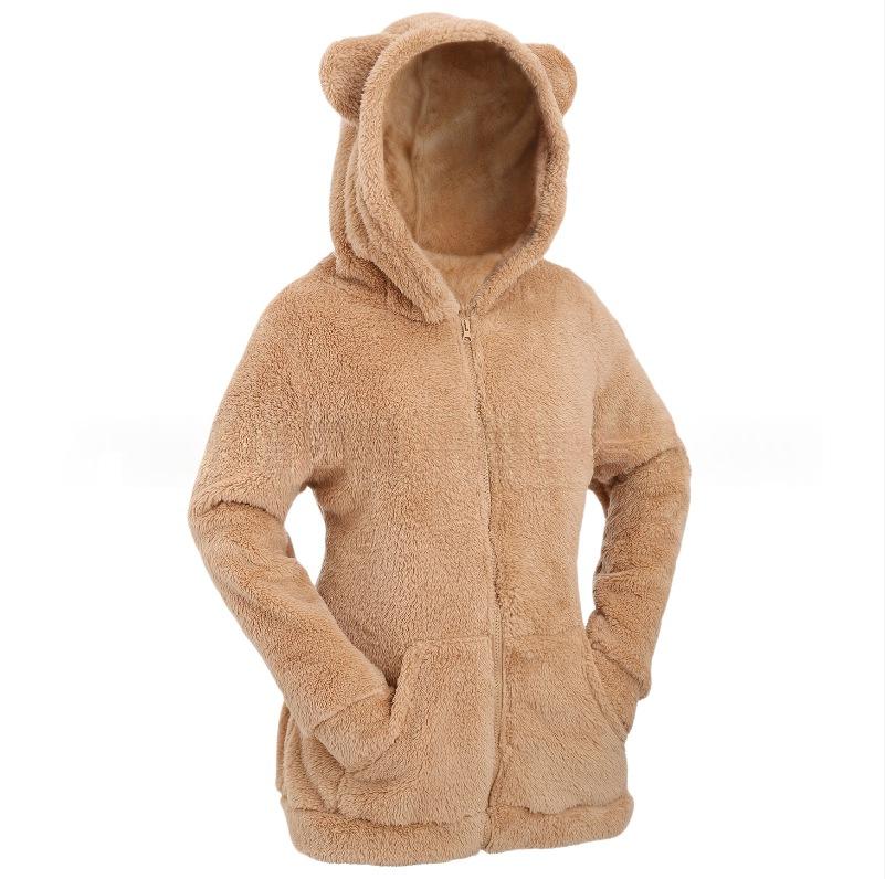 Plus-size Light Brown Bear-ear Plush Coat