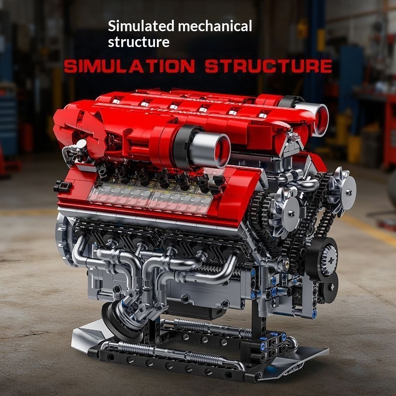 V12 Engine Mechanical Assembly Building Block Toy Model