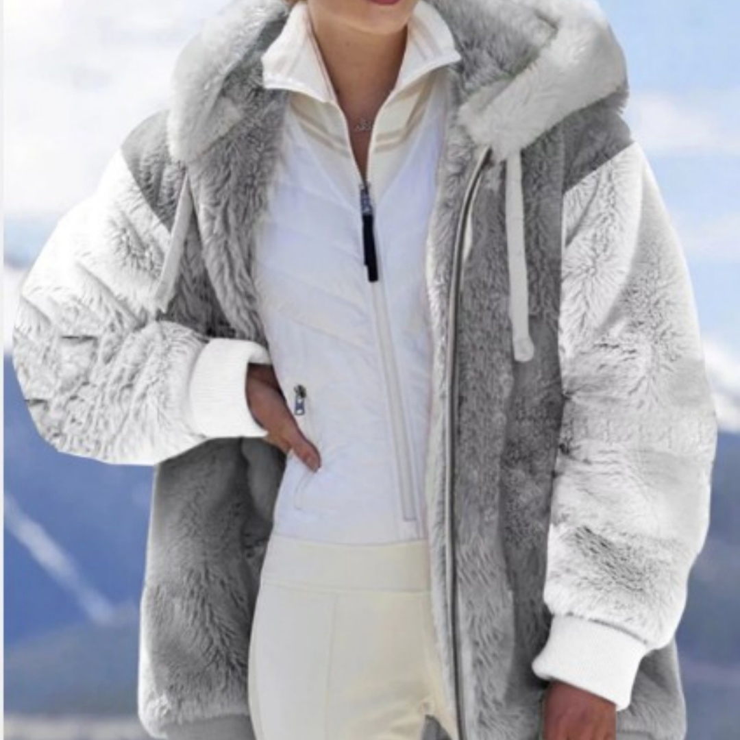Women's Loose-fitting Plush Zip-up Hooded Jacket