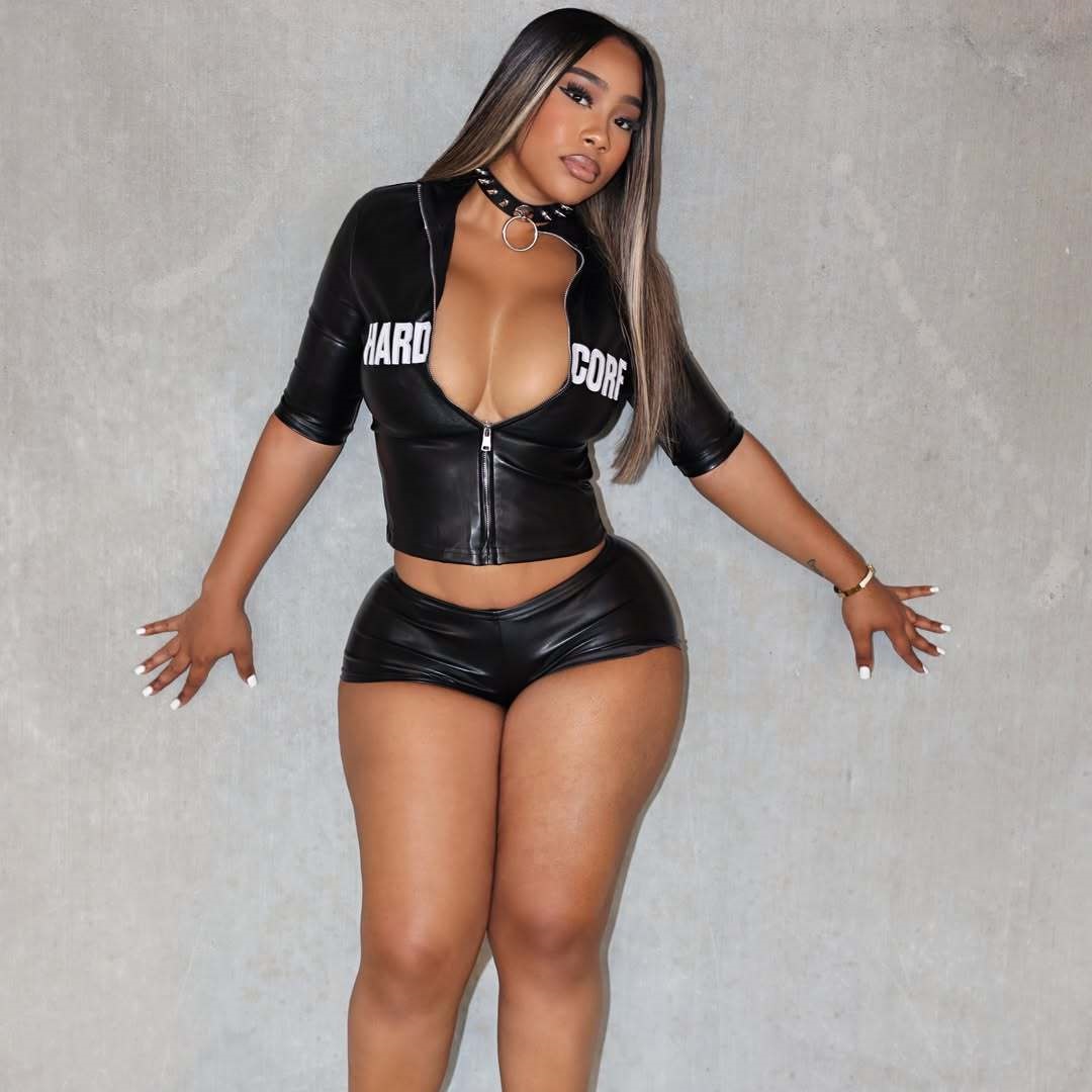Women's Casual PU Leather Letter-print Top And Shorts Set
