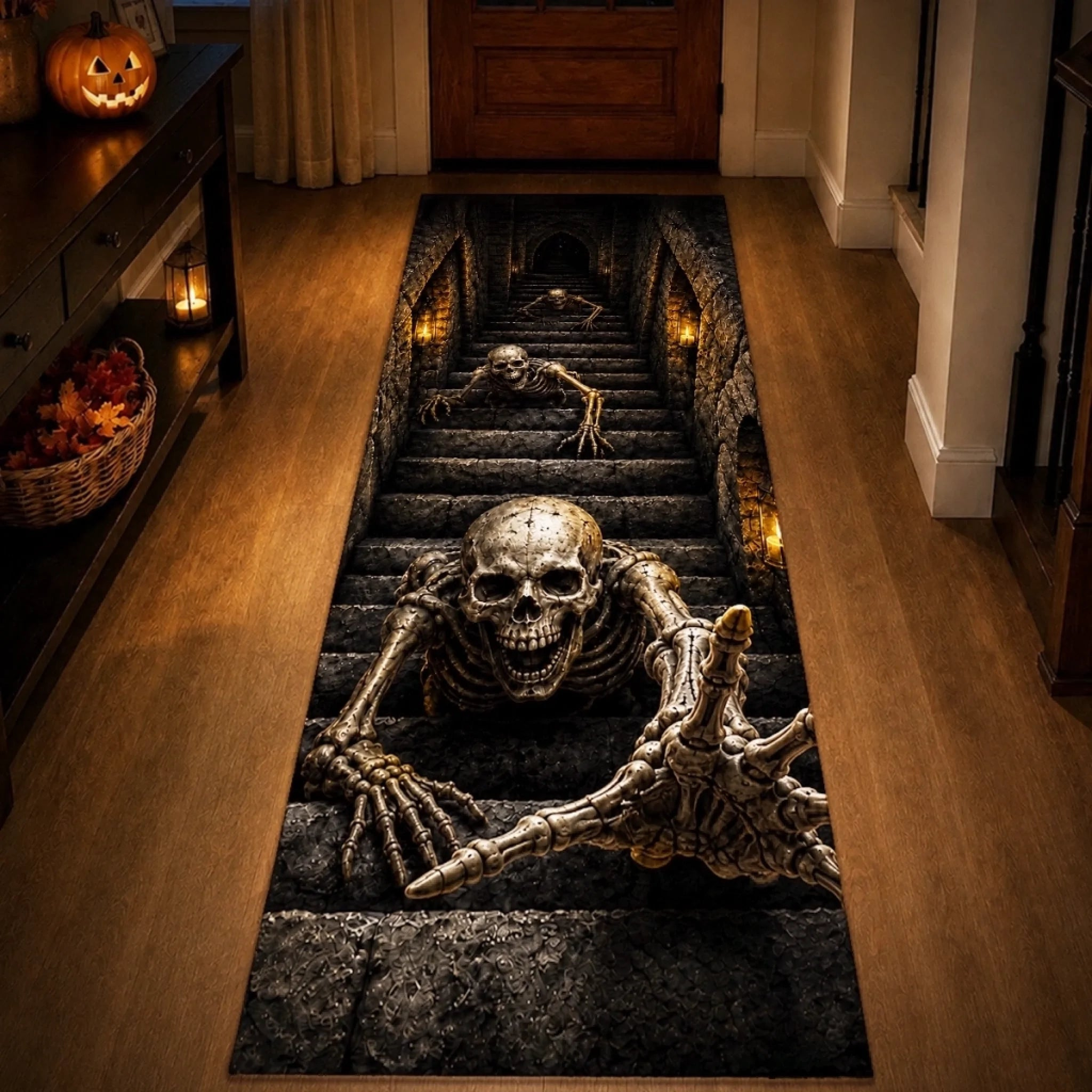 3D Skeleton Vortex Runner Rug Halloween Decor
