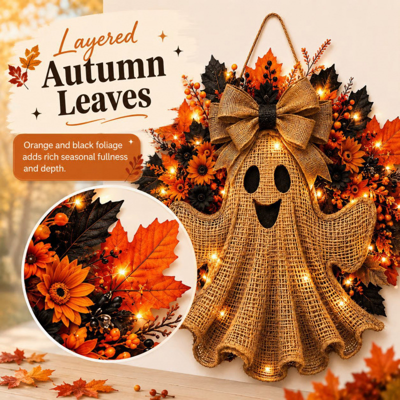 Halloween Ghost Wreath (Ghost wreath-40x40cm with light)