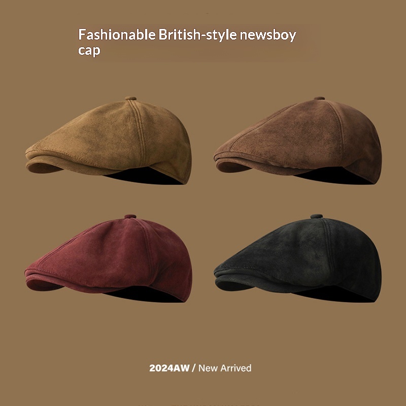 Vintage Distressed Suede Flat Cap Men's Beret