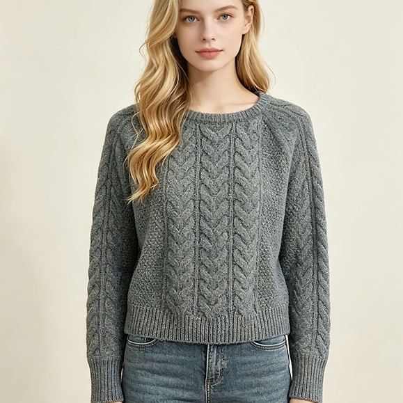 Autumn Winter French-style Ribbed Cable-knit Sweater