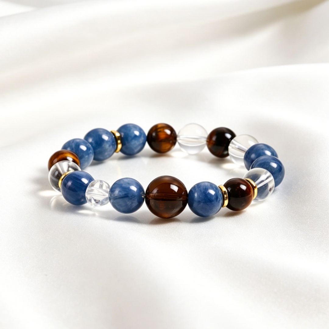 Natural Tiger Eye Kyanite White Crystal Bead Bracelet