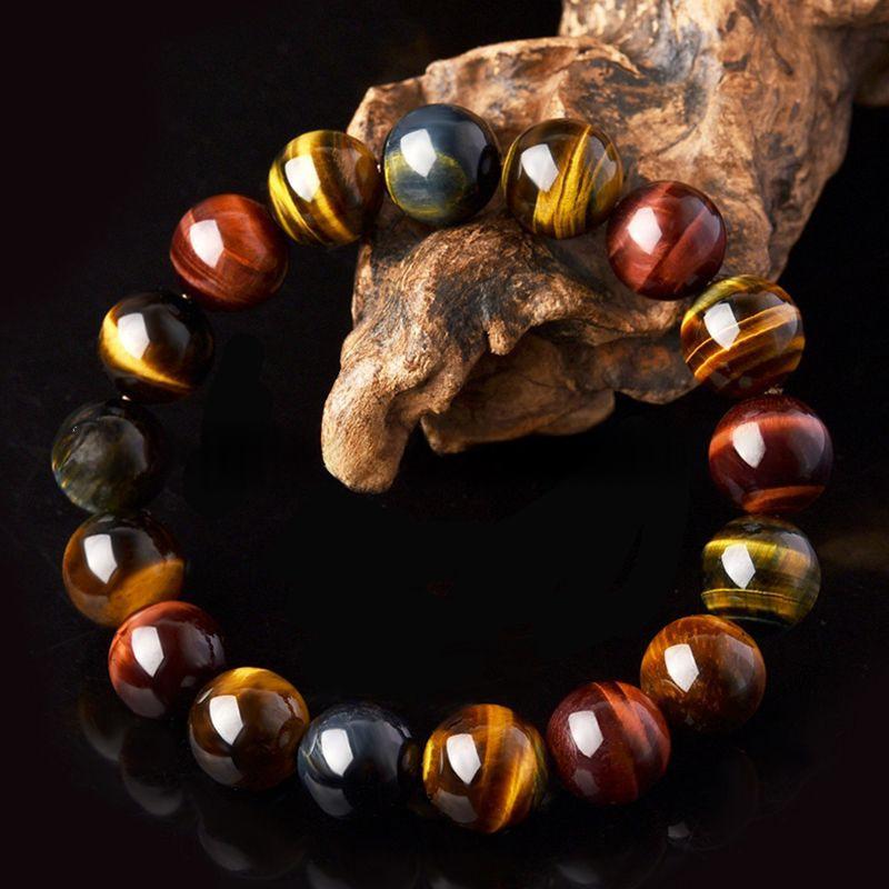 Natural Multicolor Tiger Eye Stone Bead Bracelet