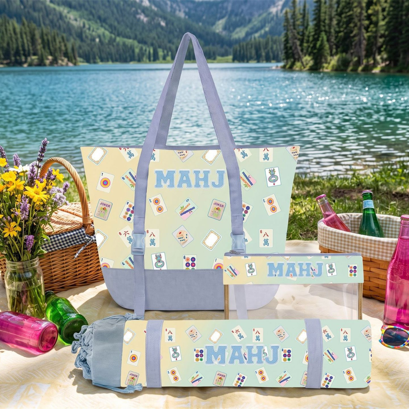 Best-Selling Macaron-Printed Mahjong Card Three-Piece Set