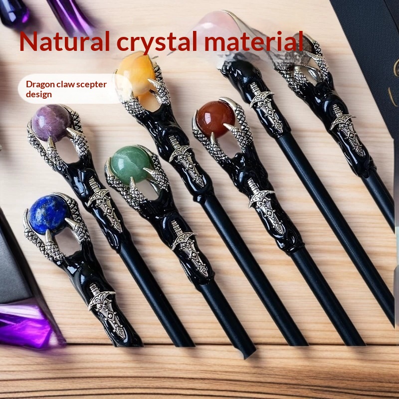 Natural Crystal Ball Dragon-claw Scepter