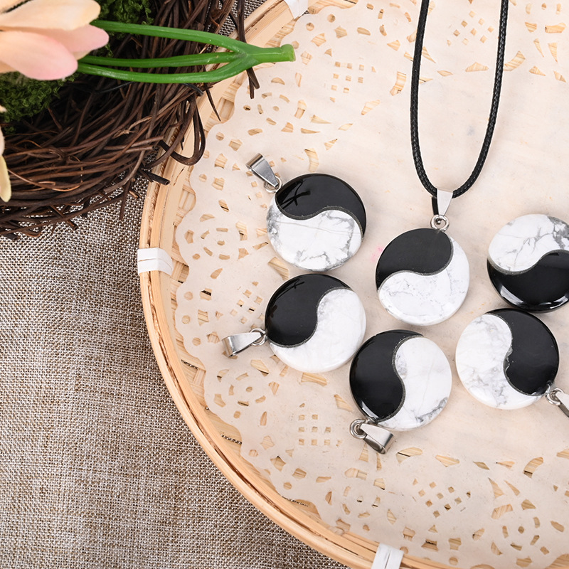 Natural Crystal Black Onyx White Aventurine Pendant