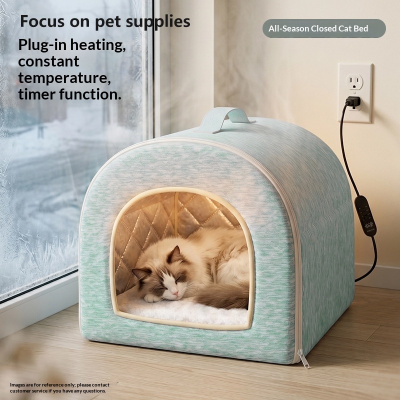 Winter Enclosed Cat Bed With Built-in Electric Blanket Portable Cat House