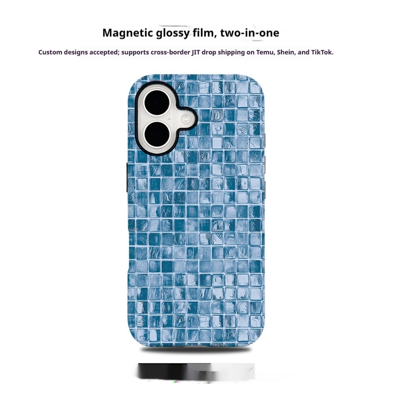 Cross-border Best-selling Trendy Blue Plaid Magnetic Film 2-in-1