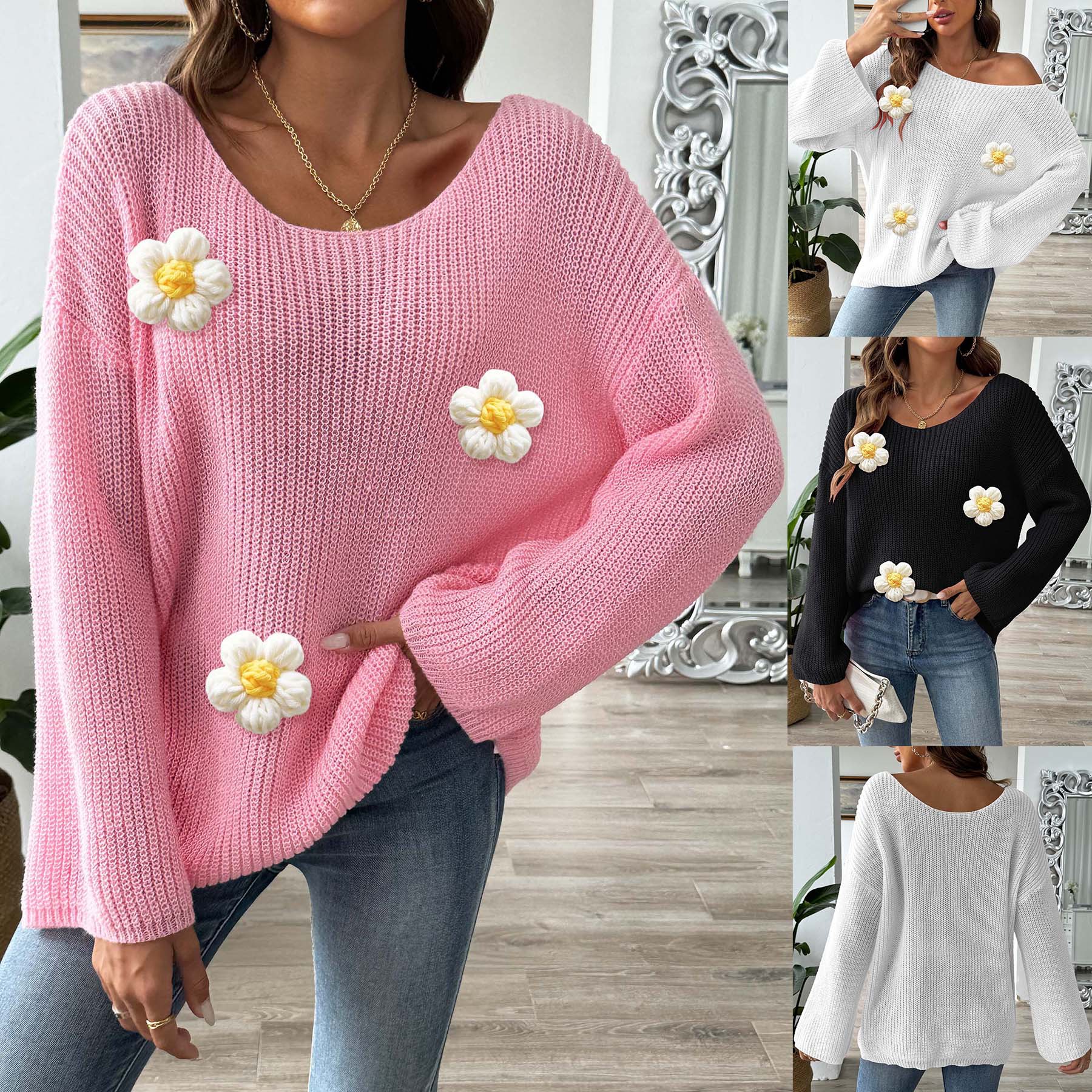 Women's Minimalist Loose-fit Off-shoulder Pullover Sweater