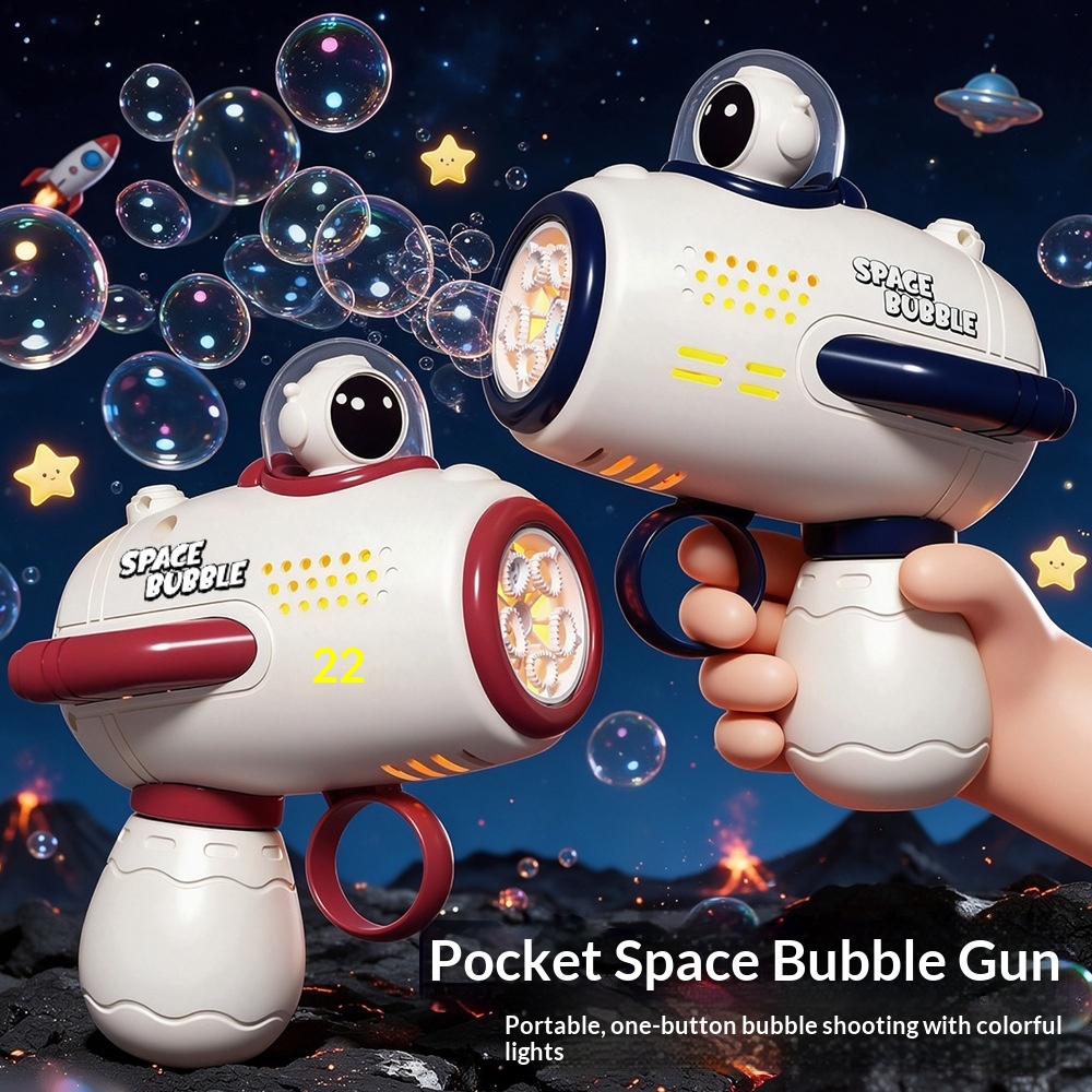 Space Astronaut Pocket Mini Bubble Gun Fully Automatic Electric Light-Up Kids Toy