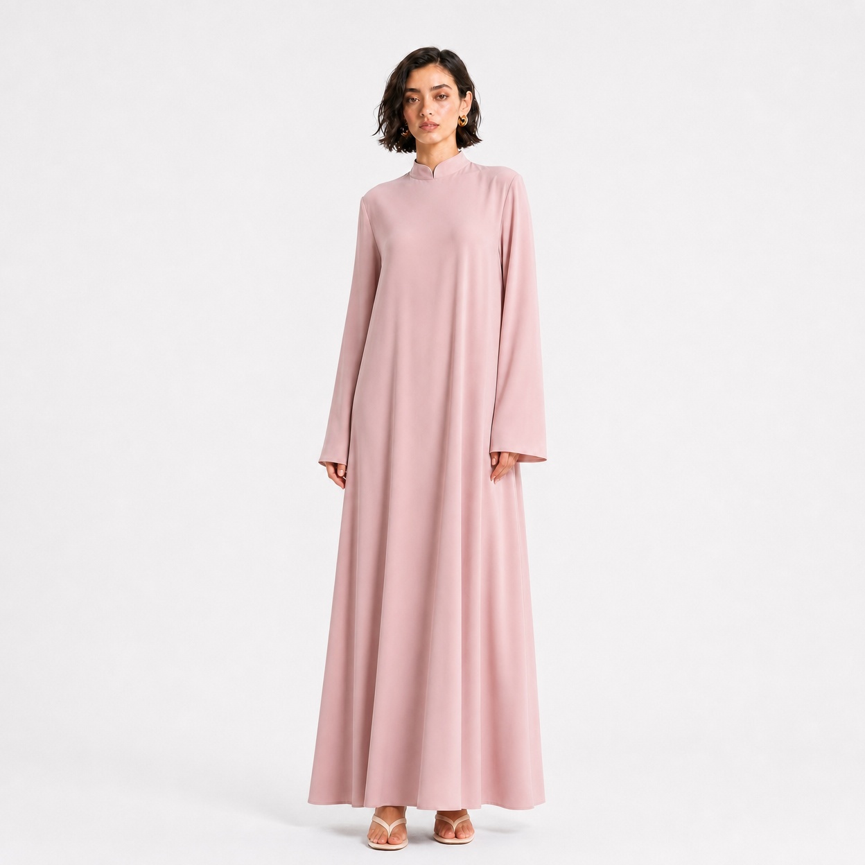 Closed Standing Collar Long Sleeved Conservative Muslim Dress