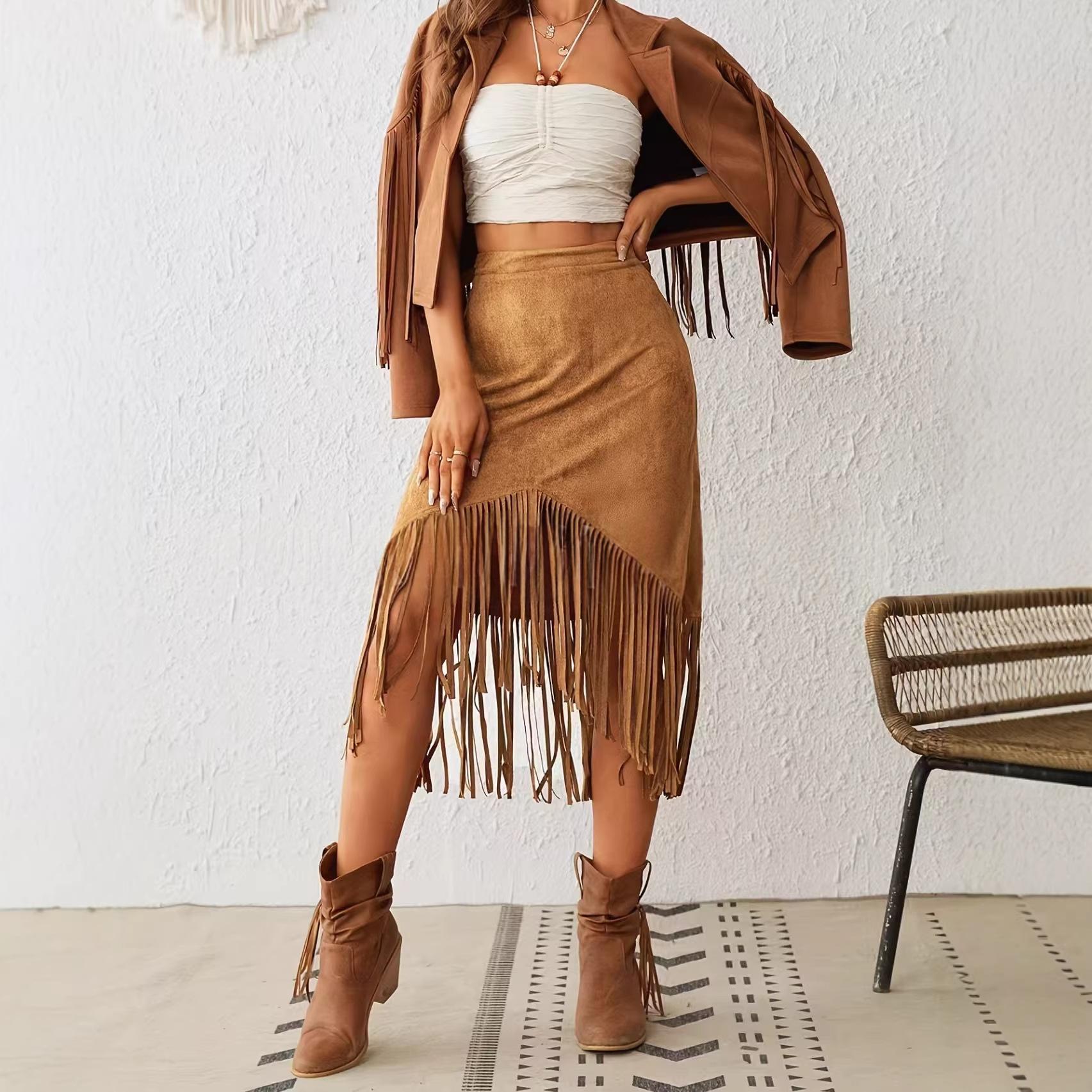 Women's Suede-Look Tassel High-Waisted Skirt