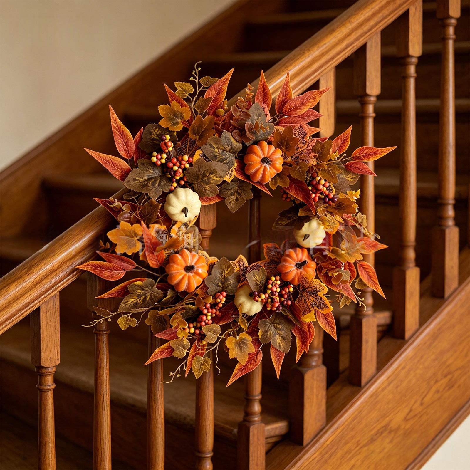 Autumn Pumpkin Maple Leaf Thanksgiving Door Wreath