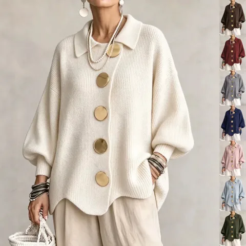 Button-down Cardigan Women's Fall Winter Lapel Button Knitted Jacket