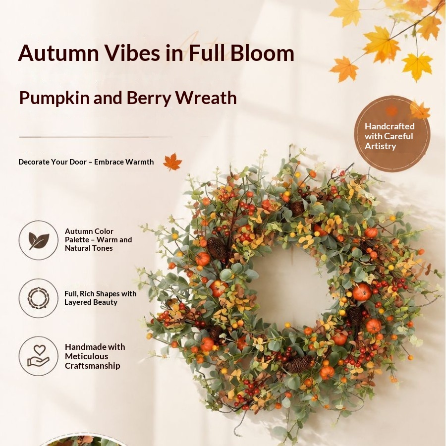 Autumn Golden Bell Berry And Pumpkin Decorative Wreath