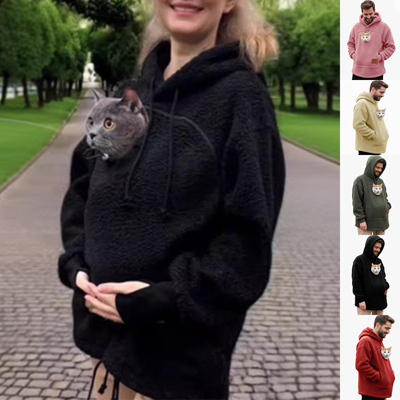 Hooded Sweatshirt With Pet Pockets Casual Loose Fit Warm Pullover Hoodie Tops Daily Wear Clothing