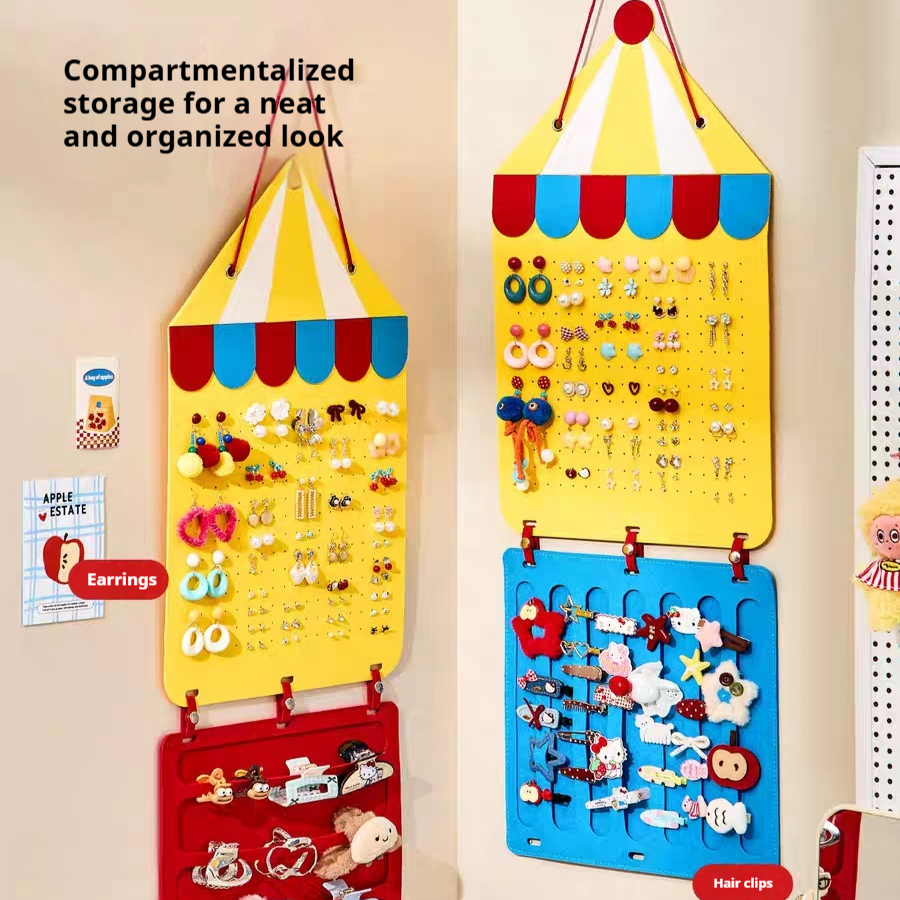 Felt Jewelry Organizer Hanging Bag Hair Clip Storage Bag Wall-mounted