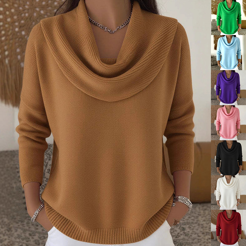 Long Sleeve Knit Sweater Casual Warm Solid Color Pullover Top For Autumn Winter Clothing