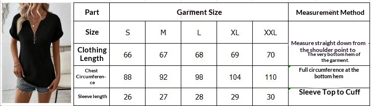 Women's Zip-Front Short-Sleeve Top - size chart
