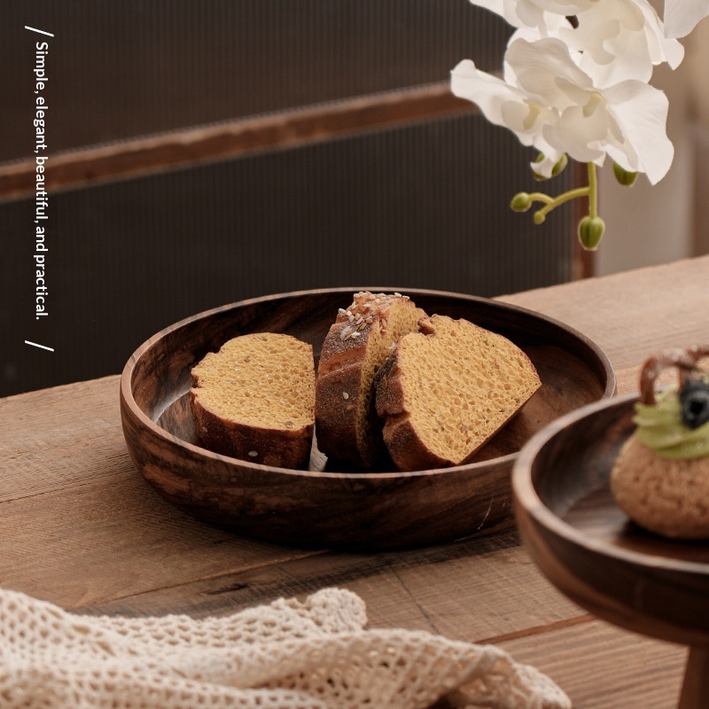 Elegant Wooden High-footed Fruit Bowl Salad Bowl