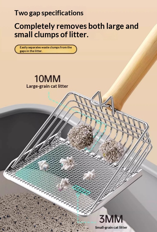 Stainless Steel Two-in-one Fine Metal Cat Litter And Tofu Sand Scoop Large Size detail photo 3