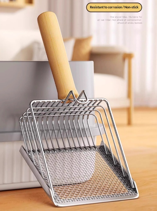 Stainless Steel Two-in-one Fine Metal Cat Litter And Tofu Sand Scoop Large Size detail photo 2