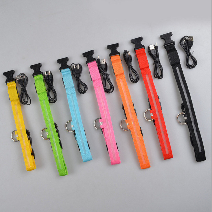 Nylon LED Pet Dog Luminous Collar Night Safety Flashing Glow In Dark Dog Cat Leash Adjustable Pet Supplies