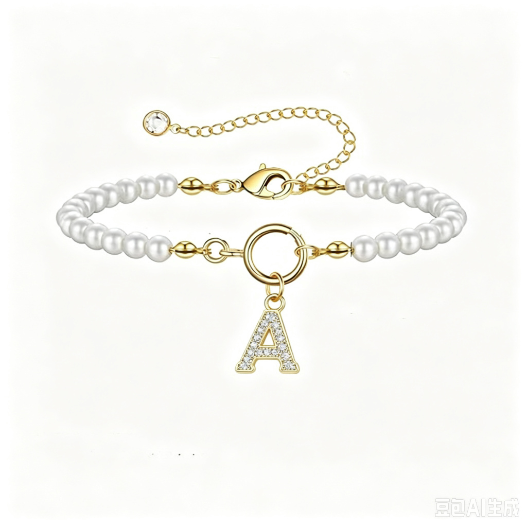 New Fashion Toggle Clasp Initial Bracelet Women A-Z Letter Pendant 6mm Pearl Bracelet For Women Jewelry Gift — image 1