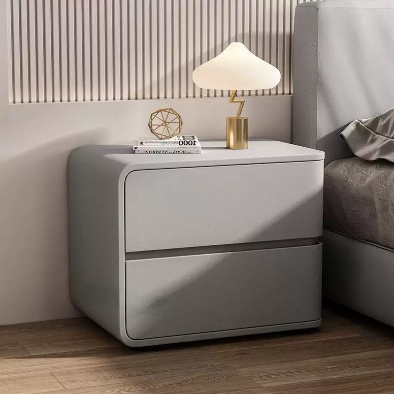 Modern Minimalist Cream-colored Solid Wood Bedside Table