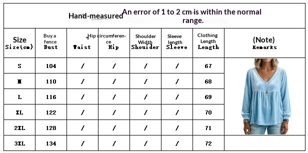Women's Loose-Fit V-Neck Long-Sleeve Top - S to 3XL size chart