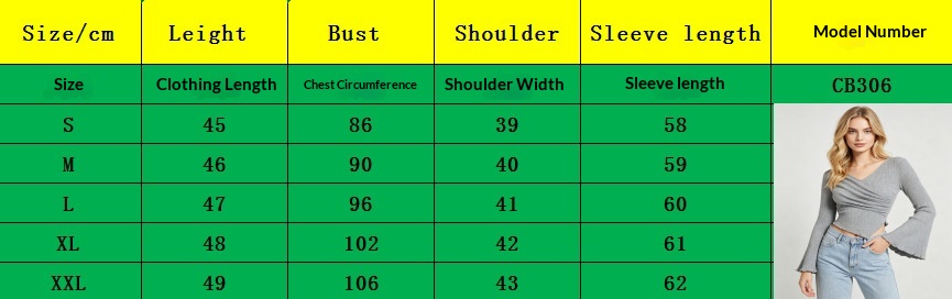 Women's Crossover V-Neck Flared-Sleeve Knit Top - S to XXL size chart