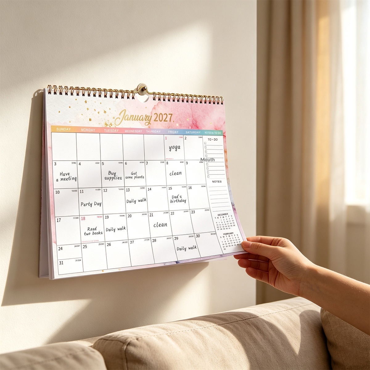 2027 Wall Calendar With English Text And Notes Section