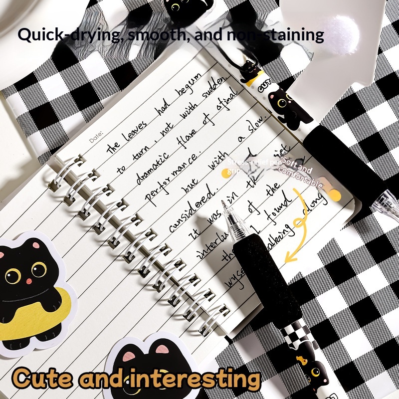Cute Black Cat Quick-Drying Smooth-Flowing Click Pen